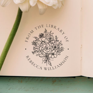 Sweet Florals Modern 'From the Library of' Book Rubber Stamp