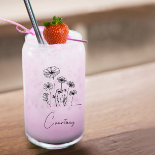Sweet florals with custom name  can glass