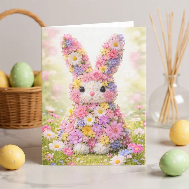 Sweet Flower Bunny Rabbit Easter Holiday Card (Sweet Flower Bunny Rabbit Easter Holiday Card by Ricaso A cute bunny made in floral design. )