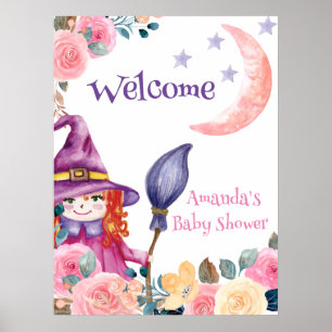 Sweet Flower Witch Baby Shower Welcome Poster