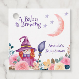 Sweet Flower Witch Cauldron Baby Brewing Shower  Favour Tags