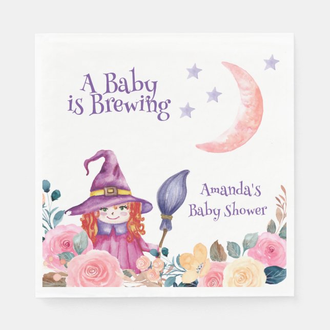 Sweet Flower Witch Cauldron Baby Brewing Shower  Napkin (Front)