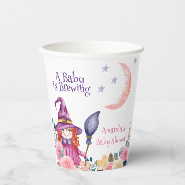 Sweet Flower Witch Cauldron Baby Brewing Shower  Paper Cups (Front)
