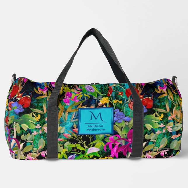 Sweet flowers leaves colourful monogram pattern duffle bag (Front)