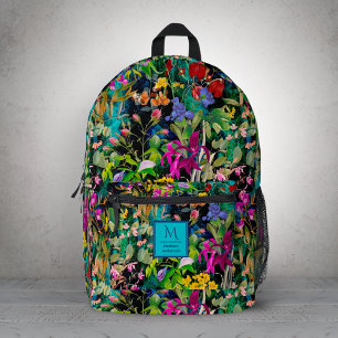 Sweet flowers leaves colourful monogram pattern printed backpack