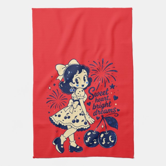 Sweet Fourth of July Independence Day Kitchen Towel (Vertical)