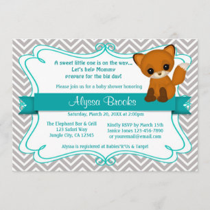 Sweet Fox Baby Shower Invitations Chevron Grey