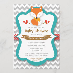 Sweet Fox Red & Turquoise Baby Shower Invitation