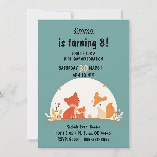 Sweet Foxes Birthday Invitation Card – Cute Woodla (Front)