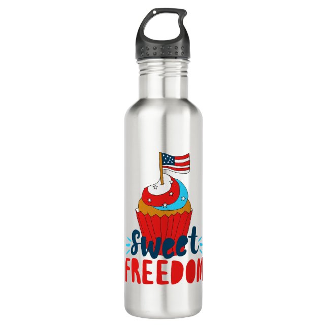 Sweet Freedom Cupcake 4th of July Art 4th of July 710 Ml Water Bottle (Front)