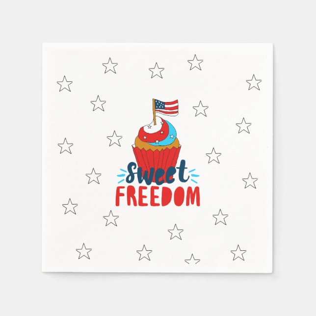 Sweet Freedom Cupcake 4th of July Art 4th of July Napkin (Front)