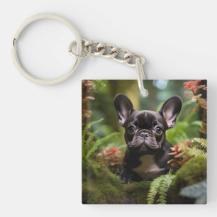 🐶💛Sweet Frenchie puppy in a jungle Keychain