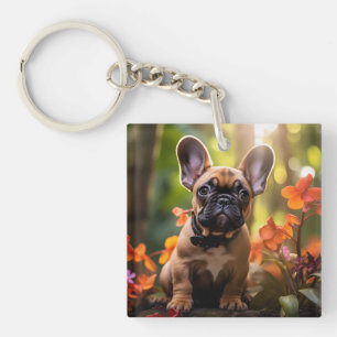 🐶💗Sweet Frenchie puppy in a jungle Keychain