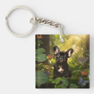 🐶💗Sweet Frenchie puppy in a jungle Keychain