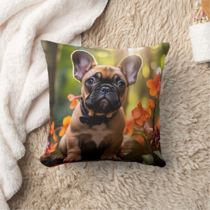 🐶💗Sweet Frenchie puppy in a jungle Throw Pillow