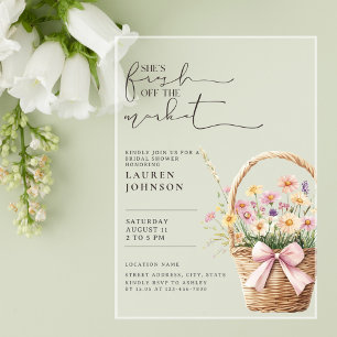 Sweet Fresh Off the Market Floral Bridal Shower Acrylic Invitations