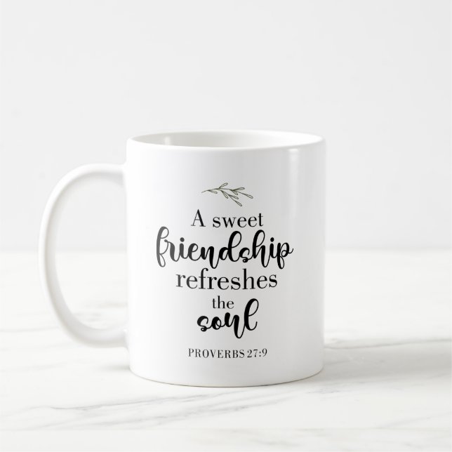 Sweet Friendship Bible Verse Hand Lettering Quote Coffee Mug (Left)