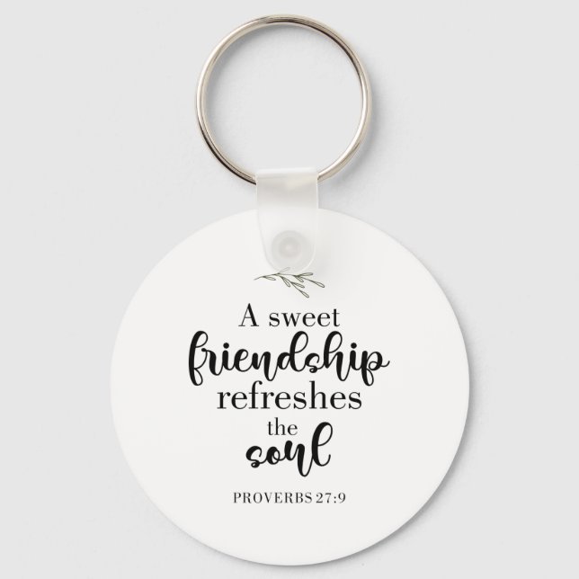 Sweet Friendship Bible Verse Hand Lettering Quote Keychain (Front)