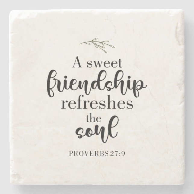 Sweet Friendship Bible Verse Hand Lettering Quote Stone Coaster (Front)