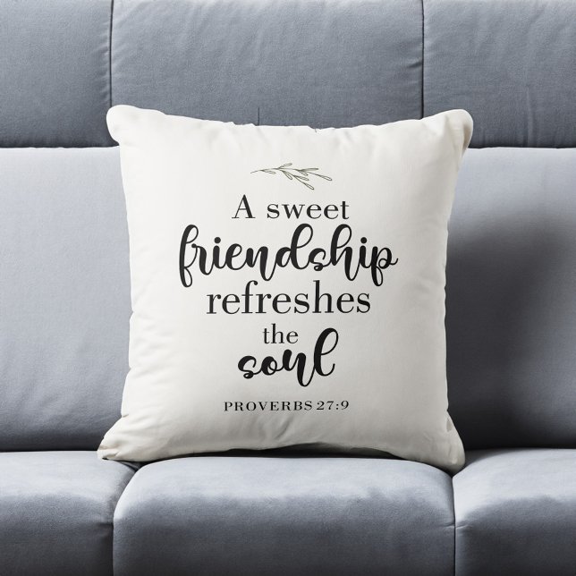 Sweet Friendship Bible Verse Hand Lettering Quote Throw Pillow (Creator Uploaded)