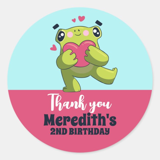 Sweet Frog Love Cartoon Kids Birthday Party Favour Classic Round Sticker (Front)