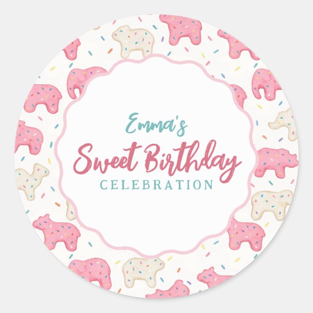 Sweet Frosted Animal Cookies Birthday Classic Round Sticker (Front)