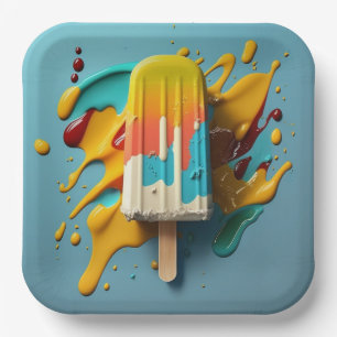 Sweet frozen ice cream. popsicle delicious dessert paper plate