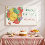 Sweet Fruit Birthday | Tropical Kids Party Banner<br><div class="desc">Sweet fruit-themed birthday banner featuring soft watercolor illustrations of smiling fruit balloons,  including pineapple,  strawberry,  mango,  grapes,  and watermelon,  tied with a red gingham ribbon. This collection brings a playful and warm touch to kids’ birthday celebrations.</div>