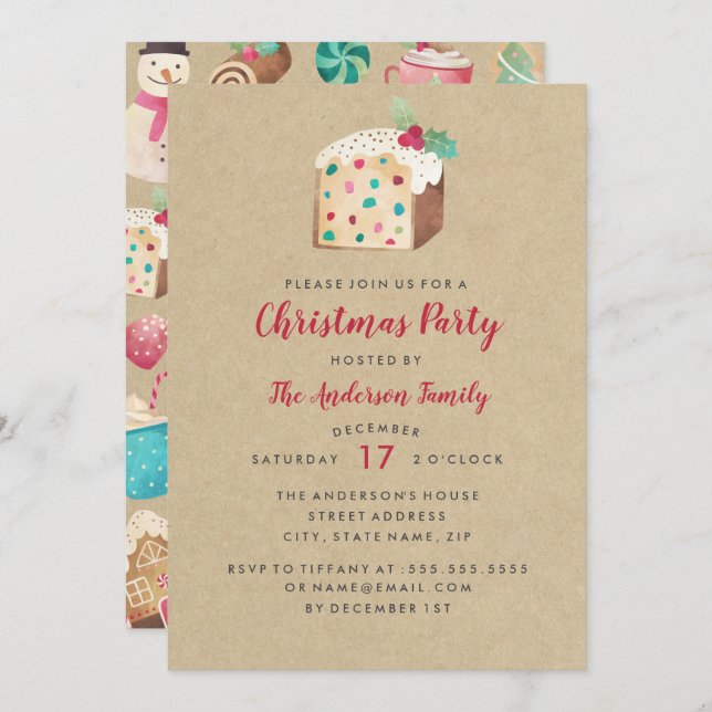 Sweet Fruitcake Christmas Party Invitation (Front/Back)