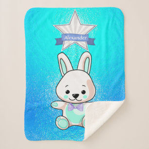 Sweet Funny Smiling Bunny Name Personalize Sherpa Blanket