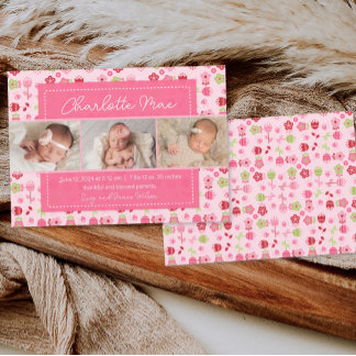 Sweet Garden Pink Baby Girl Announcement