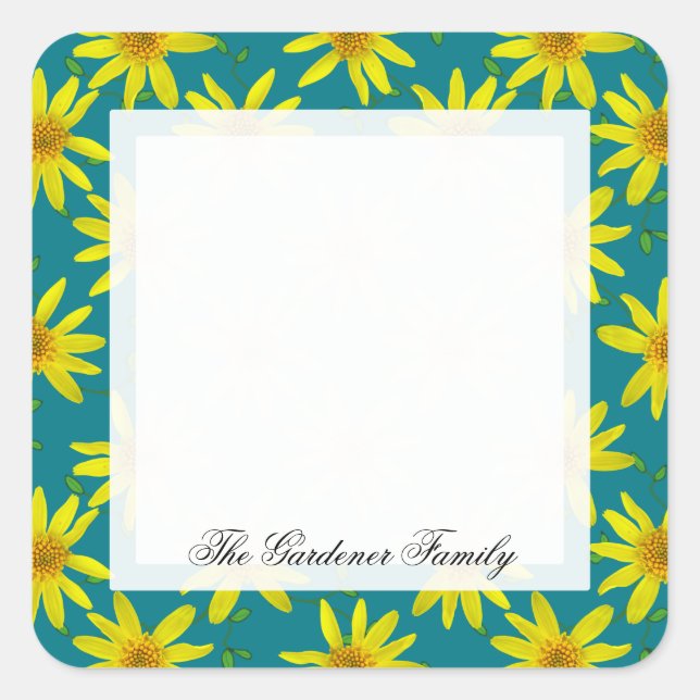 Sweet Garden Yellow Arnica Wildflower on any Colou Square Sticker (Front)