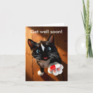 Sweet Get Well Soon Card Caring Cat