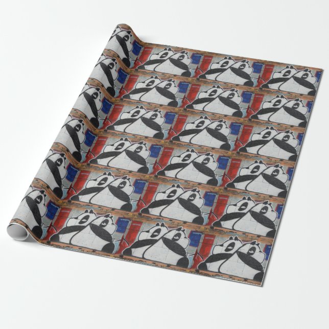 Sweet Giant Pandas Graffiti Wrapping Paper (Unrolled)