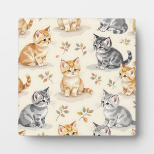 Sweet Ginger and Grey Kitten Watercolor Seamless  Plaque