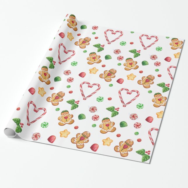 Sweet Gingerbread Cookies & Candy Wrapping Paper (Unrolled)