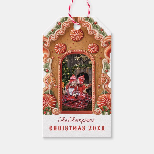 Sweet Gingerbread House Photo Gift Tags (Front)