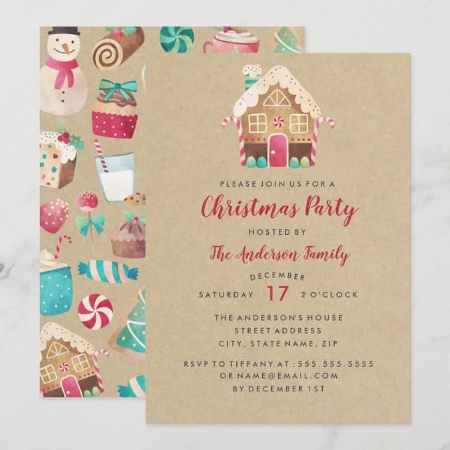 Sweet Gingerbread Maison Fête de Noël Invitation (Devant / Derrière)