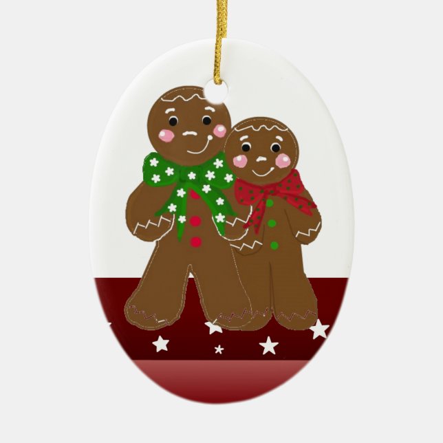 Sweet Gingerbread Men Ceramic Ornament (Front)