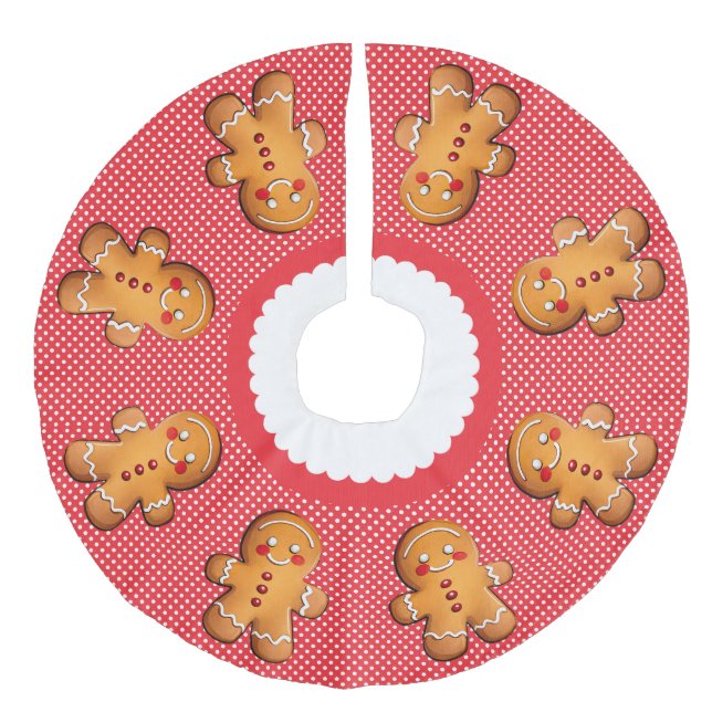 Sweet Gingerbread Monogram Faux Linen Tree Skirt (Front)