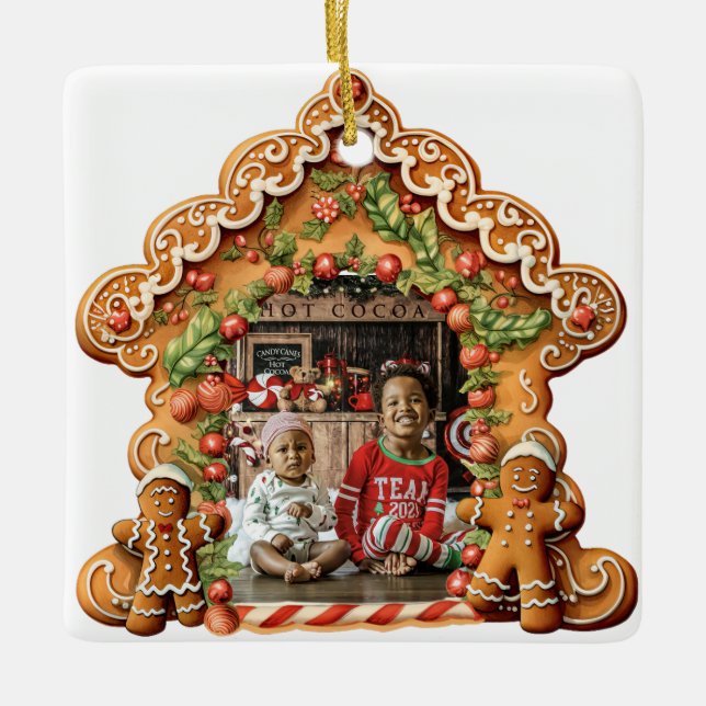 Sweet Gingerbread Photo Ceramic Ornament (Front)