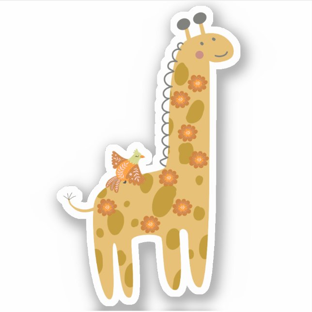 Sweet Giraffe Bird and Flowers Orange Gold Laptop (Front)
