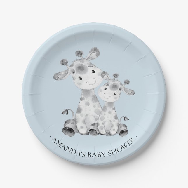 Sweet Giraffe Boys Baby Shower 7" Plate (Front)