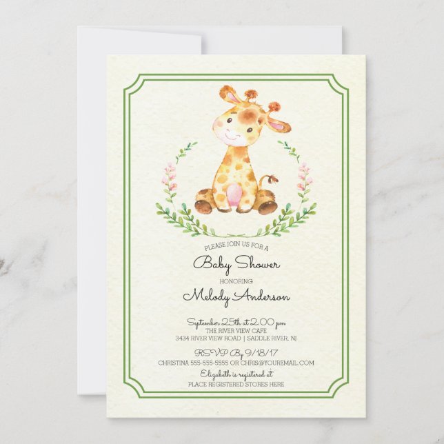 Sweet Giraffe Neutral Baby shower Invitation (Devant)