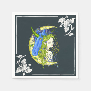 Sweet girl and unicorn drawing   napkin