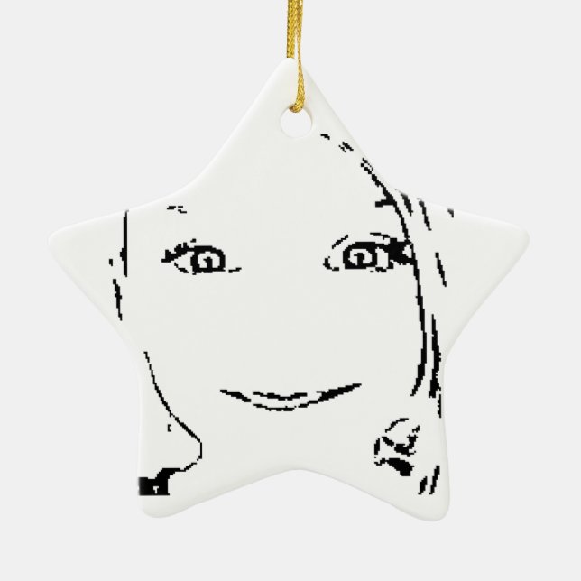 Sweet Girl, Black  White Portrait, Bright Eyes Ceramic Ornament (Back)