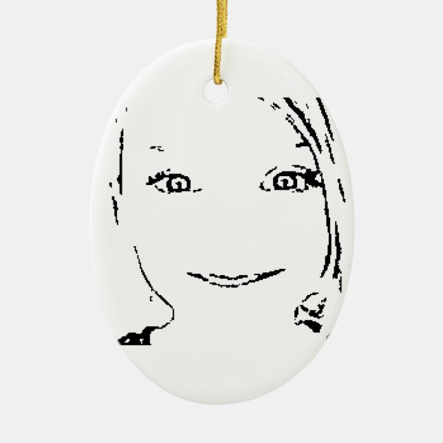 Sweet Girl, Black  White Portrait, Bright Eyes Ceramic Ornament (Front)