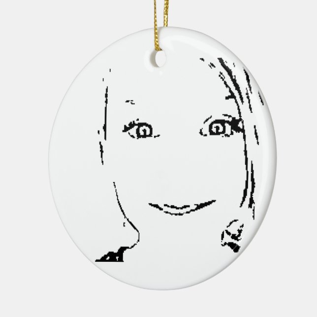 Sweet Girl, Black  White Portrait, Bright Eyes Ceramic Ornament (Left)