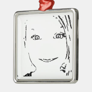 Sweet Girl, Black  White Portrait, Bright Eyes Metal Ornament