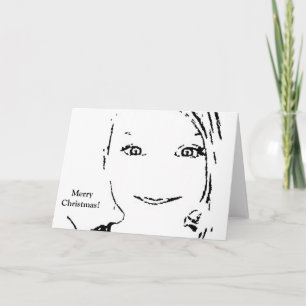 Sweet Girl, Black  White Portrait, Merry Christmas Holiday Card